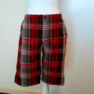 ❤👌Oleg Cassini Red/Brn Plaid Bermuda Shorts Sz L